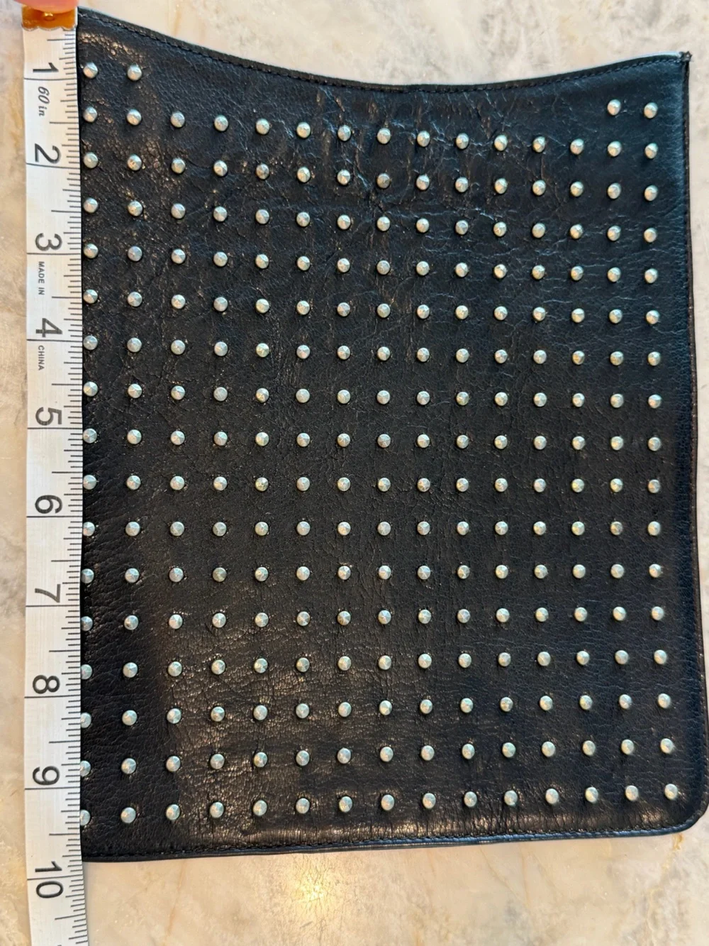 ABAS Black Studded genuine Leather iPad tablet case sleeve